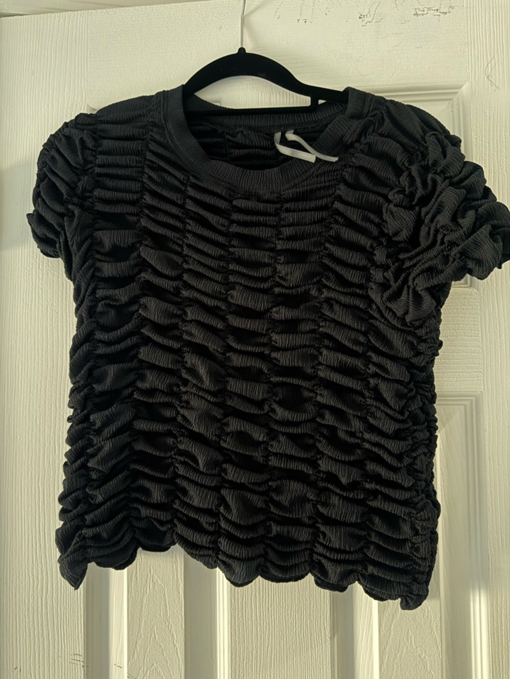 Anthropologie Black Ruched Short-Sleeve Top
